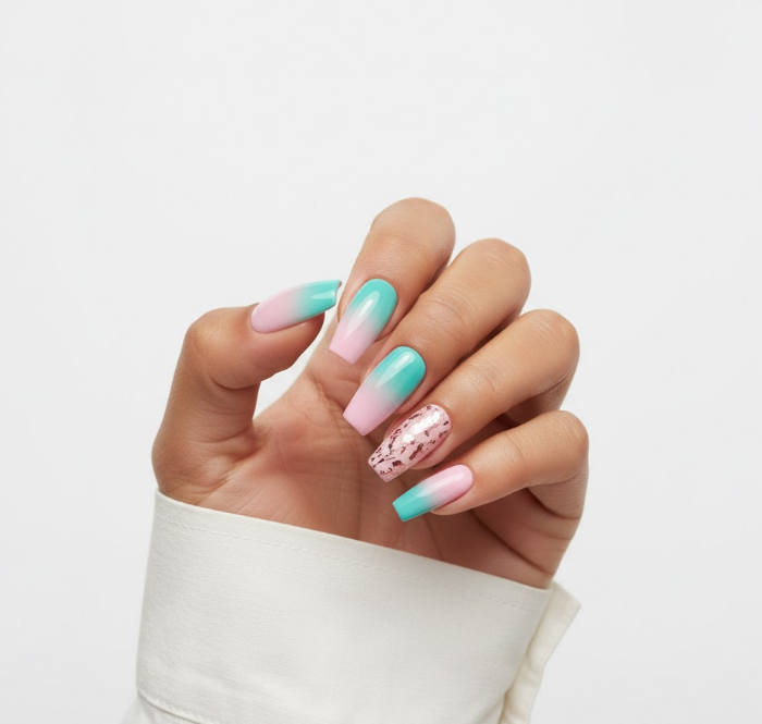 teal ombre nails