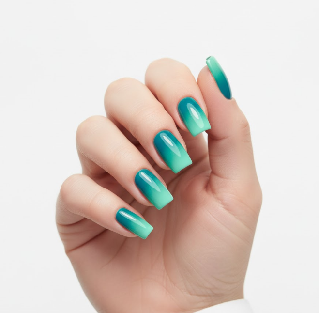 teal ombre nails