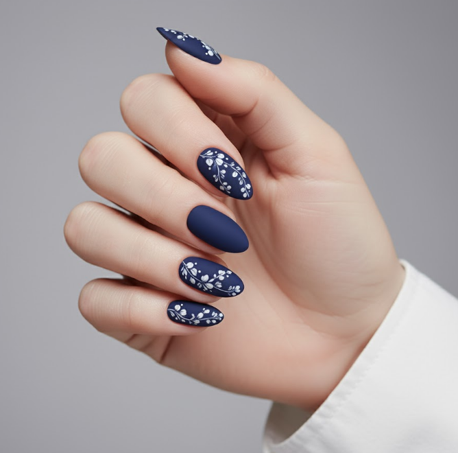 matte navy blue nails
