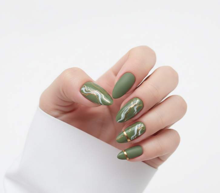 matte olive green nail designs