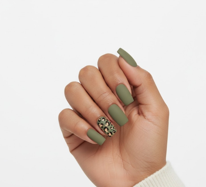 matte olive green nail designs