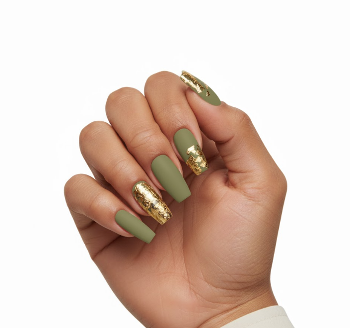 matte olive green nail designs