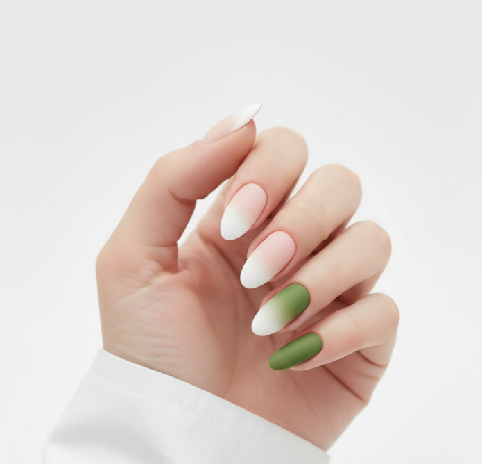 matte olive green nail designs