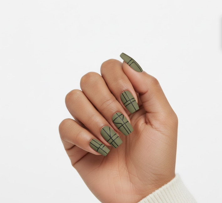 matte olive green nail designs