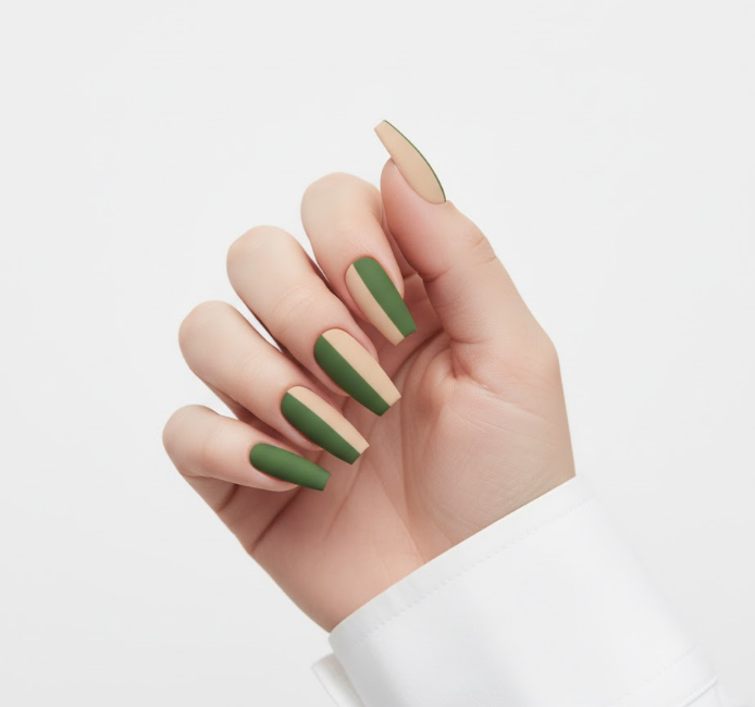 matte olive green nail designs