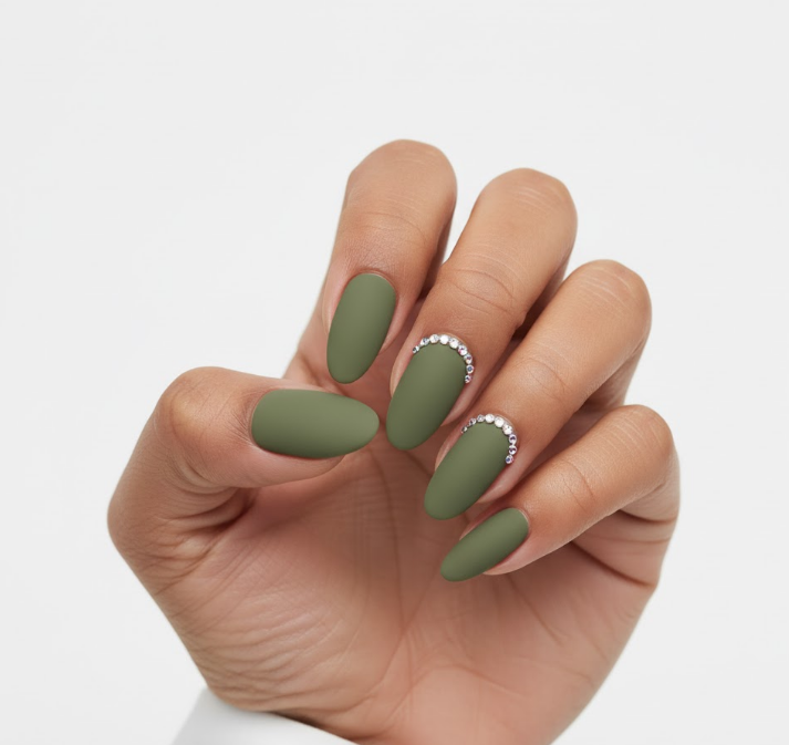 matte olive green nail designs