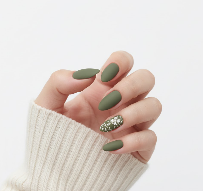 matte olive green nail designs