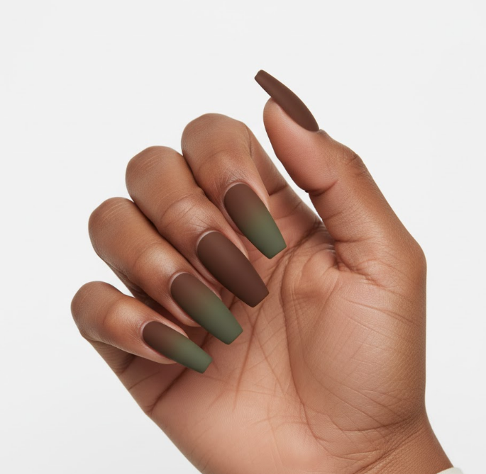 matte olive green nail designs