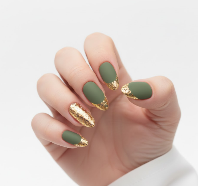 matte olive green nail designs