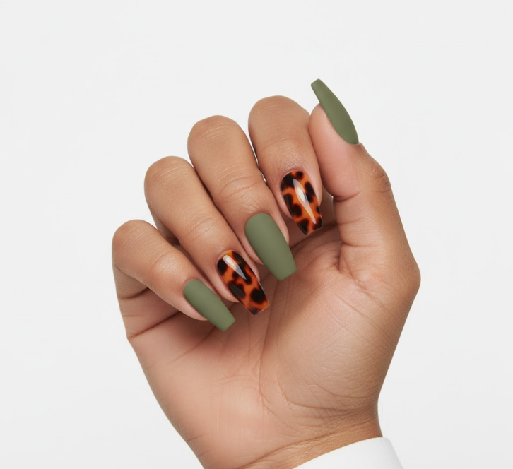 matte olive green nail designs