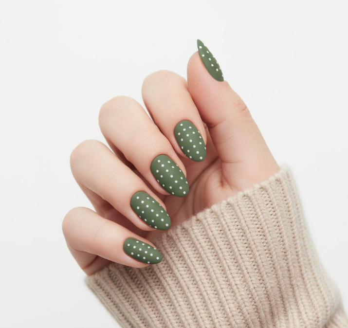 matte olive green nail designs