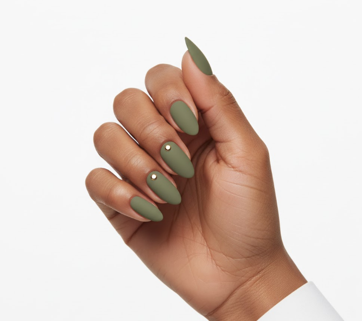 matte olive green nail designs