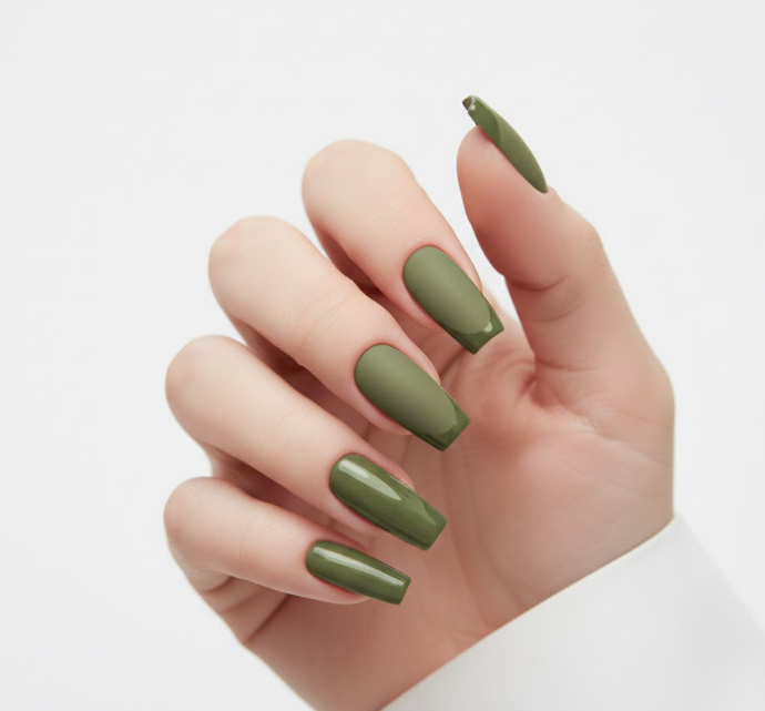 matte olive green nail designs