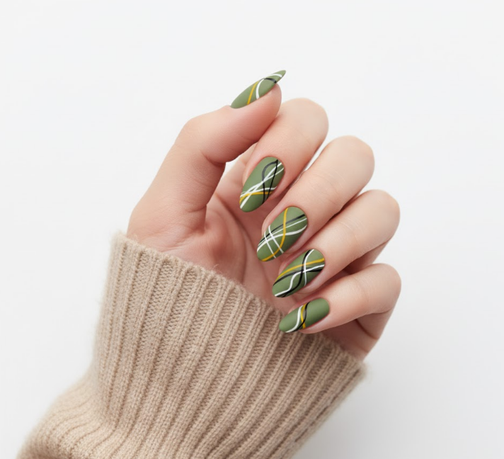 matte olive green nail designs