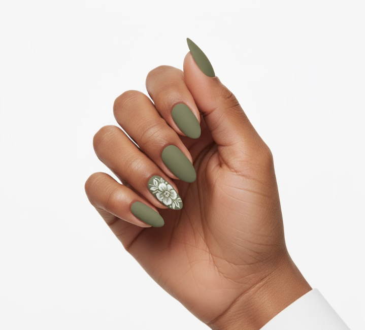 matte olive green nail designs