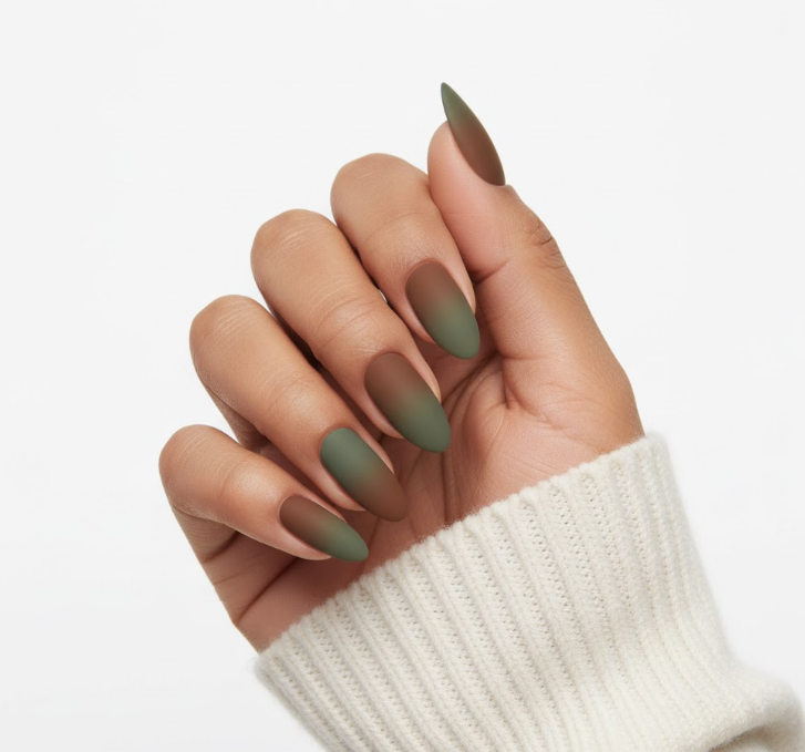 matte olive green nail designs