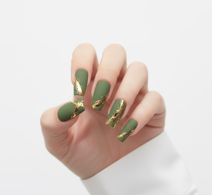 matte olive green nail designs