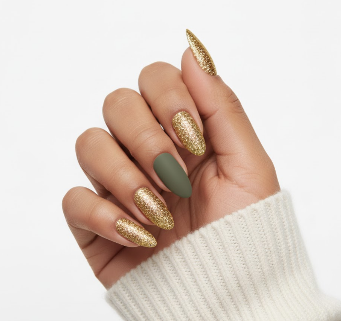 matte olive green nail designs