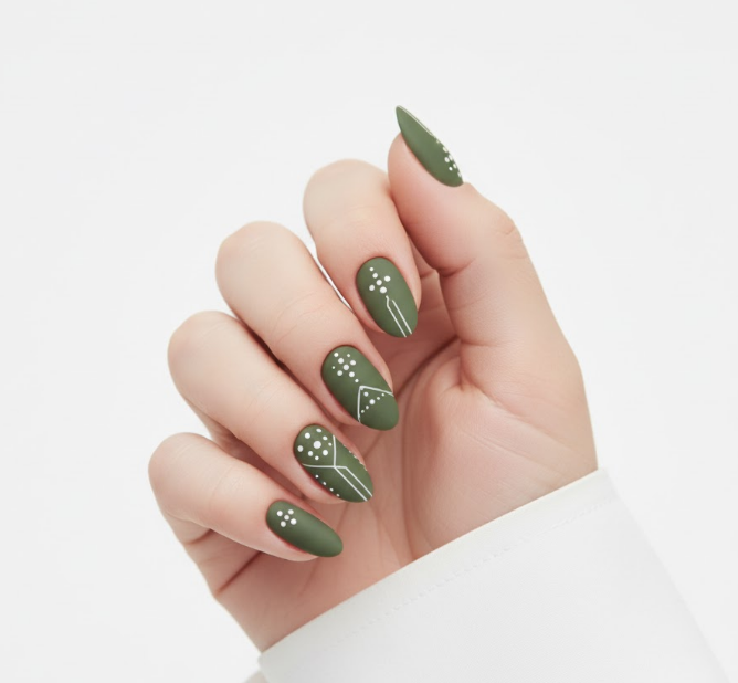 matte olive green nail designs