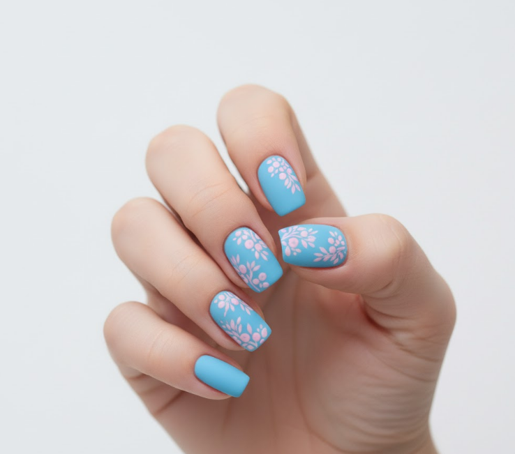 matte blue nails