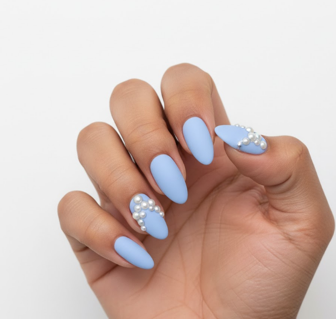 matte blue nails
