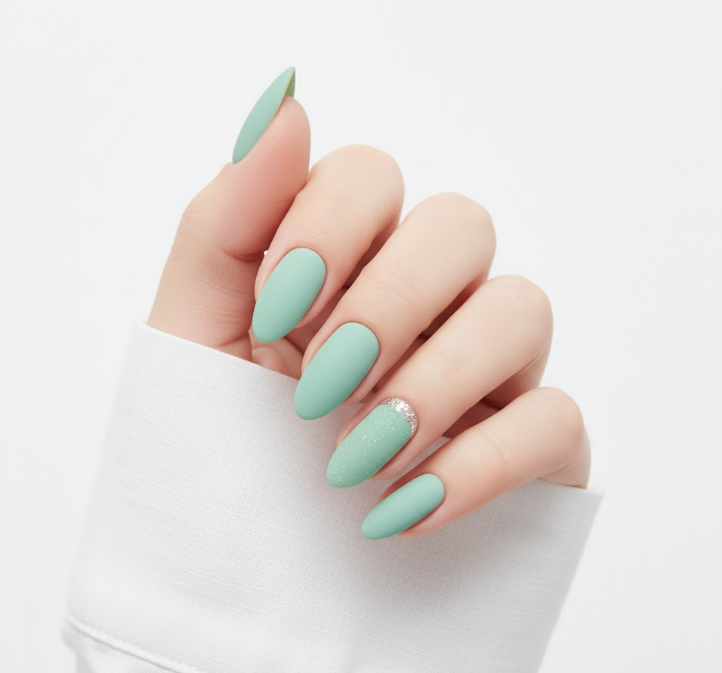 matte green nails