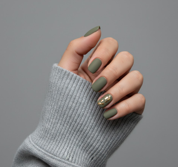 matte green nails