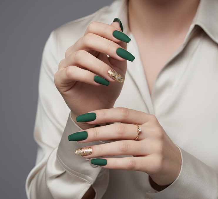 matte green nails