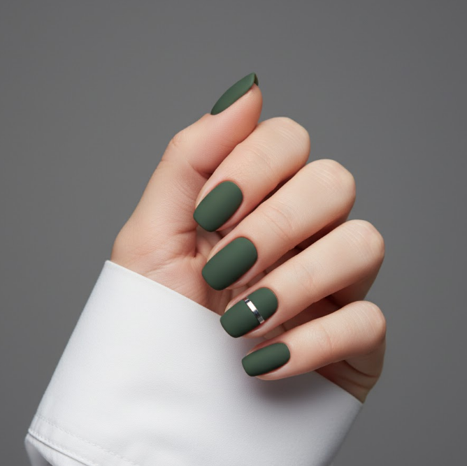 matte green nails