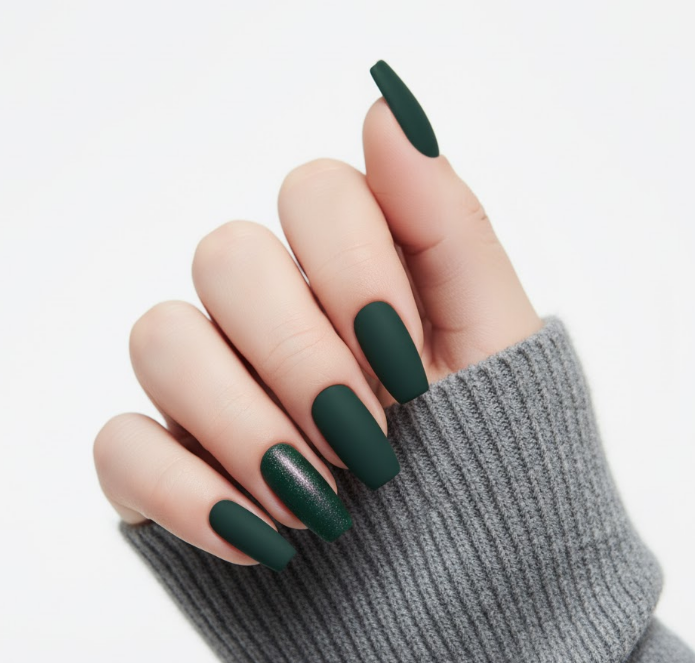 matte green nails
