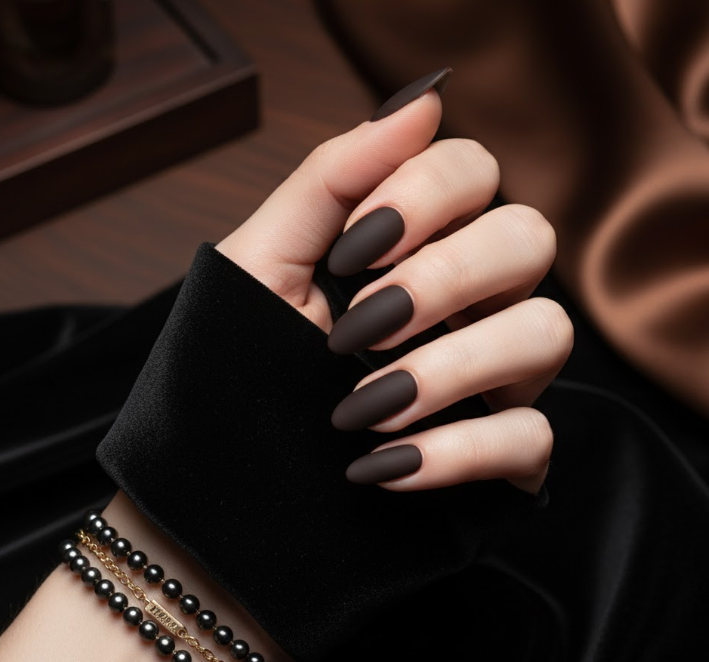 matte brown nails