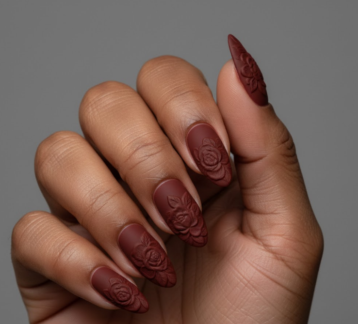 matte maroon nails