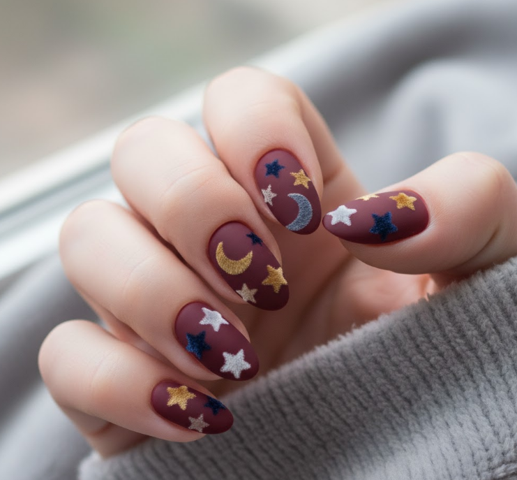 matte maroon nails