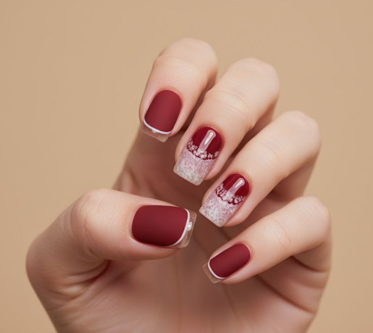 matte maroon nails
