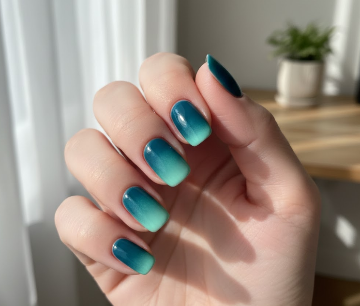 teal ombre nails