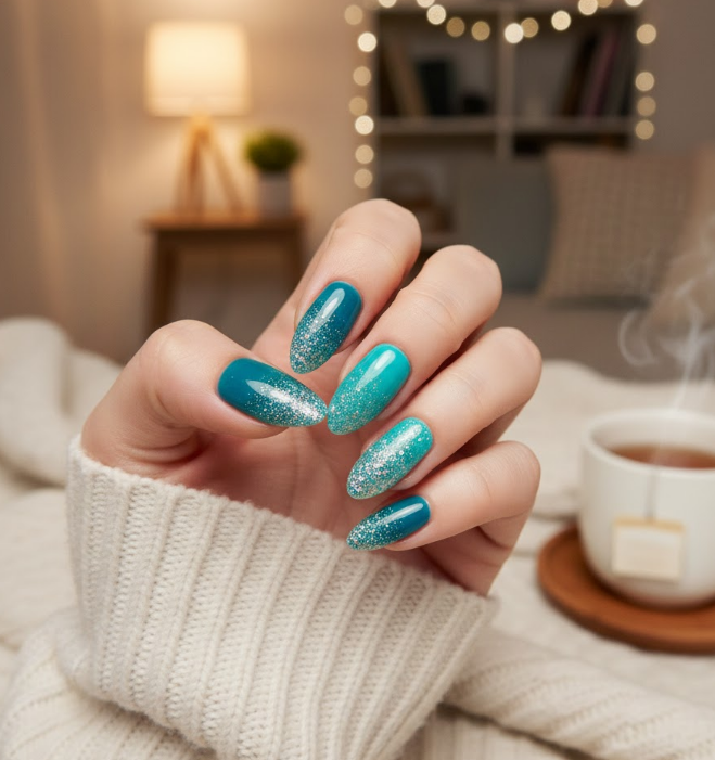 teal ombre nails