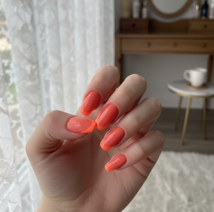 orange french tip nails