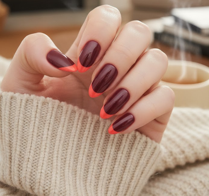 orange french tip nails