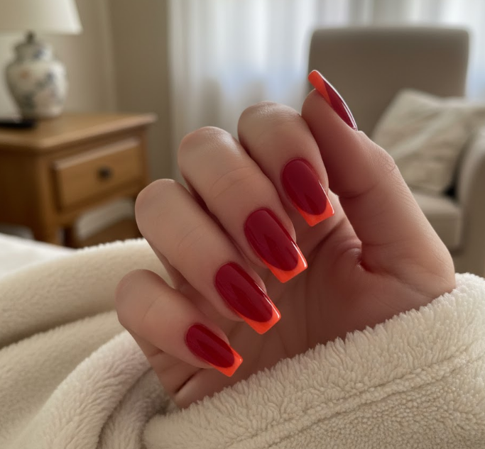 orange french tip nails
