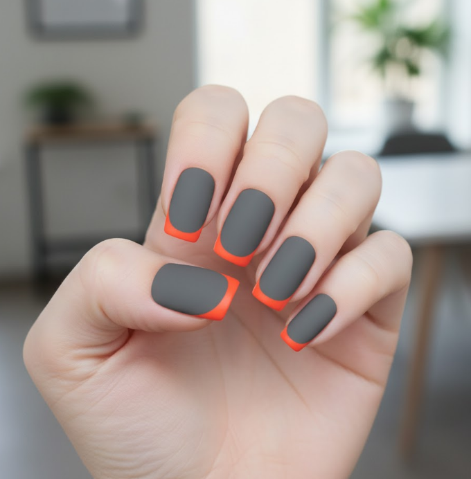 orange french tip nails