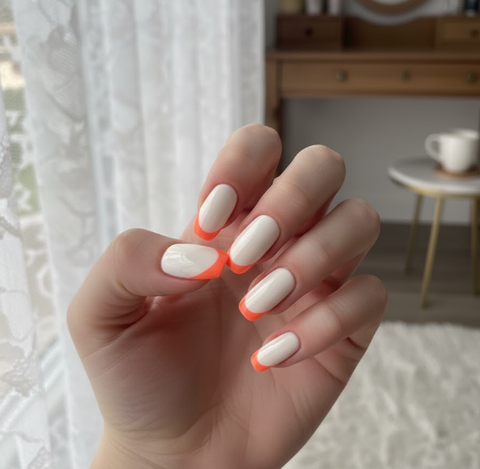 orange french tip nails