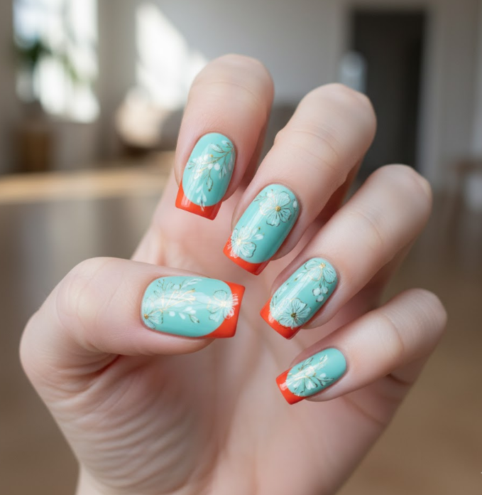 orange french tip nails