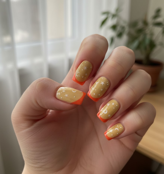 orange french tip nails