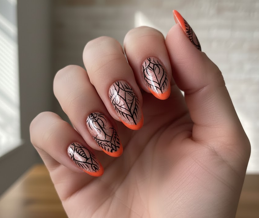 orange french tip nails