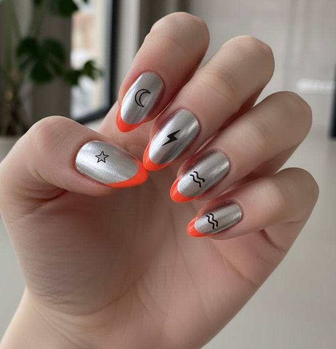 orange french tip nails