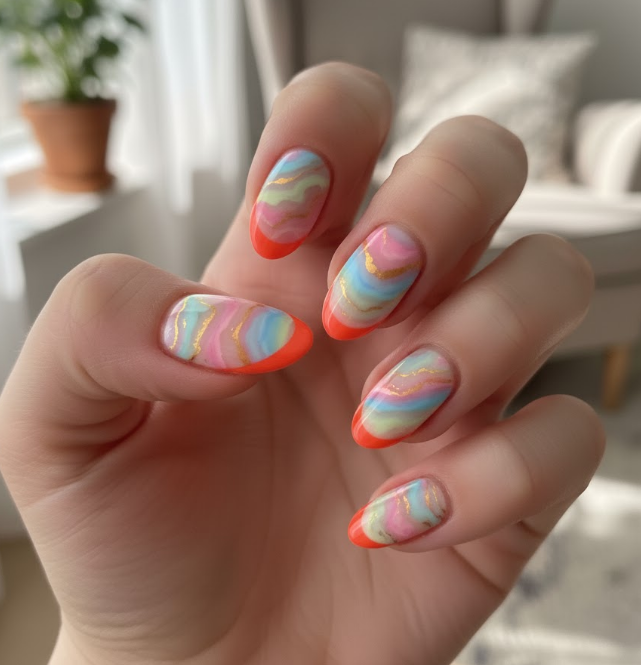 orange french tip nails