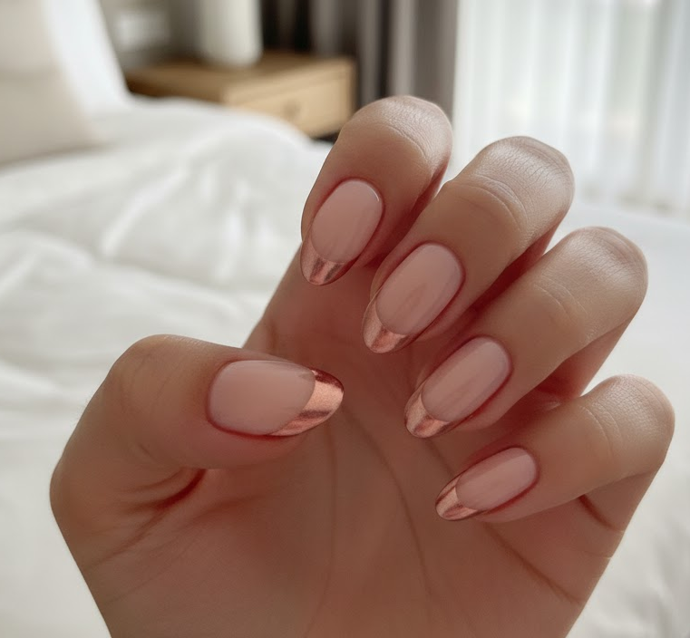 rose gold french tip nails