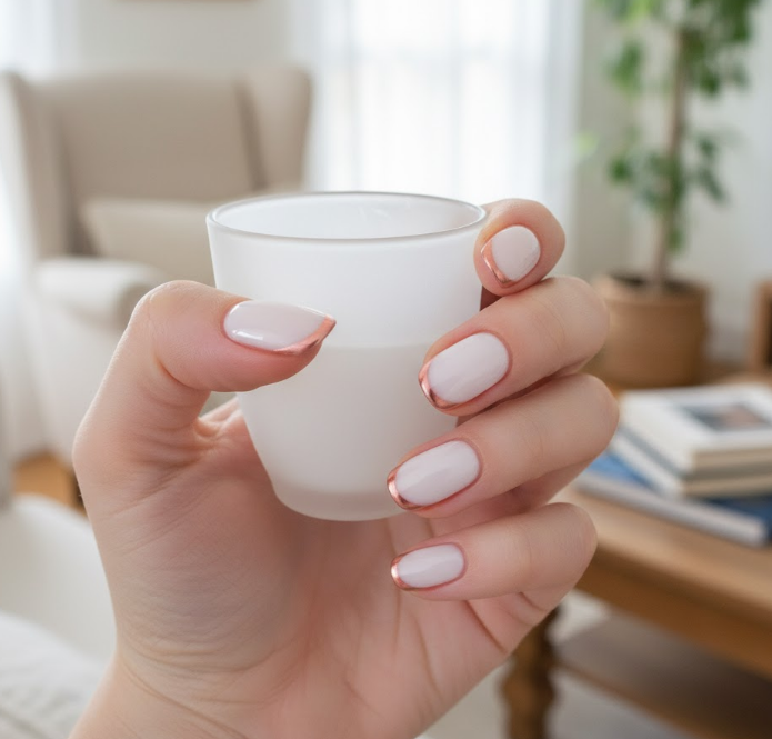 rose gold french tip nails
