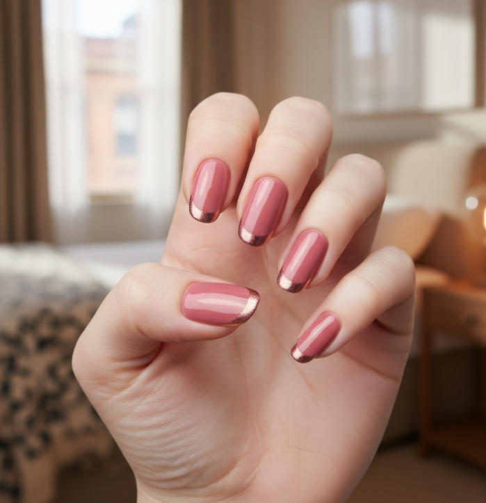 rose gold french tip nails