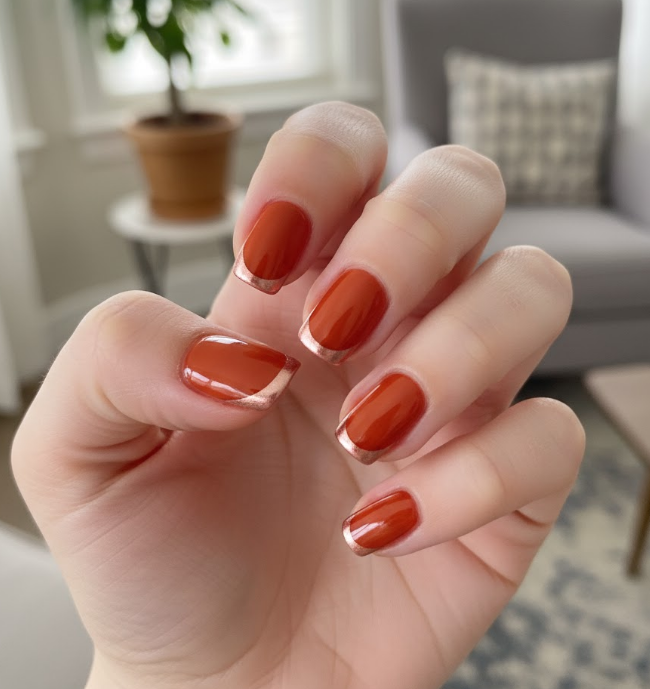 rose gold french tip nails
